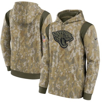Men's Jacksonville Jaguars Olive 2021 Salute To Service Therma Performance Pullover Hoodie