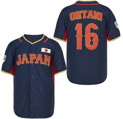 Men's Japan #16 Shohei Ohtani Navy Baseball Jersey