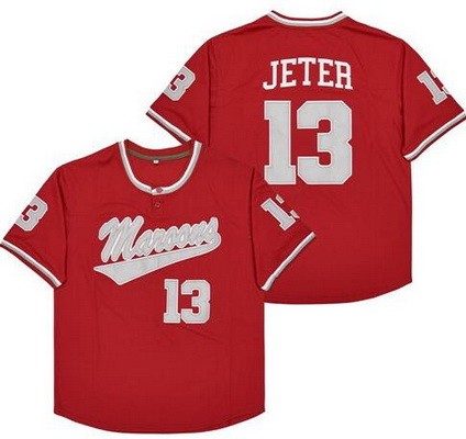 Men's Kalamazoo Maroons #13 Derek Jeter Red Baseball Jersey