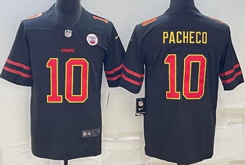 Men's Kansas City Chiefs #10 Isiah Pacheco Limited Black Red Gold Vapor Jersey