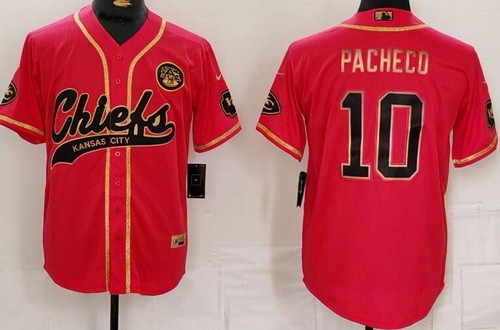 Men's Kansas City Chiefs #10 Isiah Pacheco Limited Red Gold Baseball Jersey