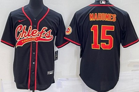 Men's Kansas City Chiefs #15 Patrick Mahomes II Black Baseball Jersey