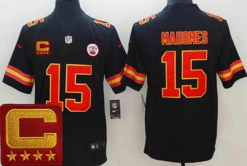 Men's Kansas City Chiefs #15 Patrick Mahomes II Limited Black C Patch Vapor Jersey