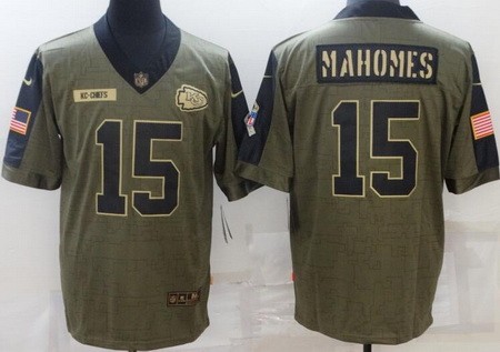 Men's Kansas City Chiefs #15 Patrick Mahomes II Limited Olive 2021 Salute To Service Jersey
