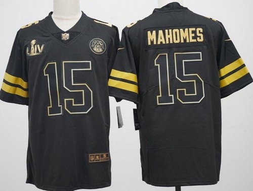 Men's Kansas City Chiefs #15 Patrick Mahomes Limited Black Gold Vapor Jersey