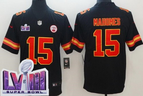 Men's Kansas City Chiefs #15 Patrick Mahomes Limited Black LVIII Super Bowl Vapor Jersey