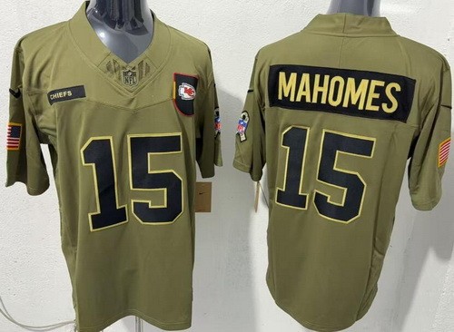 Men's Kansas City Chiefs #15 Patrick Mahomes Limited Green 2025 Salute To Service Jersey