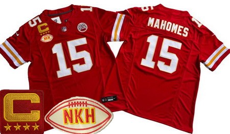 Men's Kansas City Chiefs #15 Patrick Mahomes Limited Red C Patch NKH FUSE Vapor Jersey