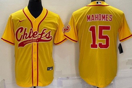 Men's Kansas City Chiefs #15 Patrick Mahomes Yellow Baseball Jersey
