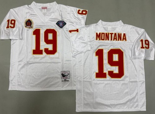 Men's Kansas City Chiefs #19 Joe Montana White Throwback Jersey