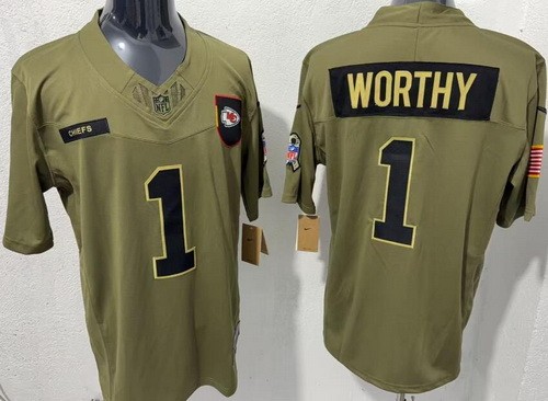 Men's Kansas City Chiefs #1 Xavier Worthy Limited Green 2025 Salute To Service Jersey