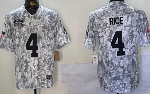 Men's Kansas City Chiefs #4 Rashee Rice Limited Arctic Camo 2024 Salute to Service Jersey