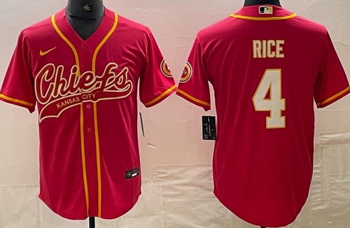 Men's Kansas City Chiefs #4 Rashee Rice Limited Red Baseball Jersey