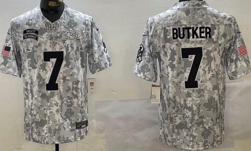 Men's Kansas City Chiefs #7 Harrison Butker Limited Arctic Camo 2024 Salute to Service Jersey
