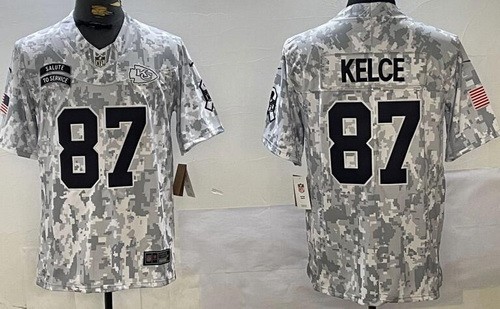 Men's Kansas City Chiefs #87 Travis Kelce Limited Arctic Camo 2024 Salute to Service Jersey