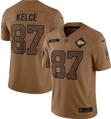 Men's Kansas City Chiefs #87 Travis Kelce Limited Brown 2023 Salute To Service Jersey