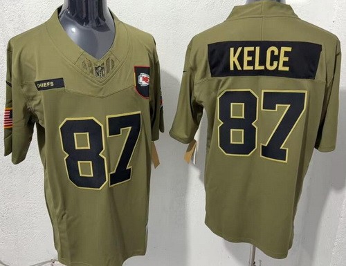 Men's Kansas City Chiefs #87 Travis Kelce Limited Green 2025 Salute To Service Jersey