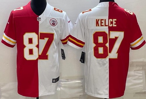 Men's Kansas City Chiefs #87 Travis Kelce Limited Red White Split Vapor Jersey