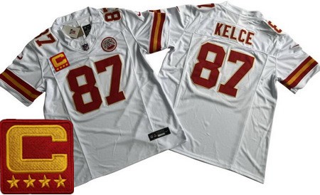 Men's Kansas City Chiefs #87 Travis Kelce Limited White C Patch FUSE Vapor Jersey
