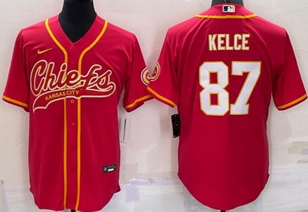 Men's Kansas City Chiefs #87 Travis Kelce Red Baseball Jersey