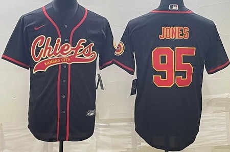 Men's Kansas City Chiefs #95 Chris Jones Limited Black Baseball Jersey