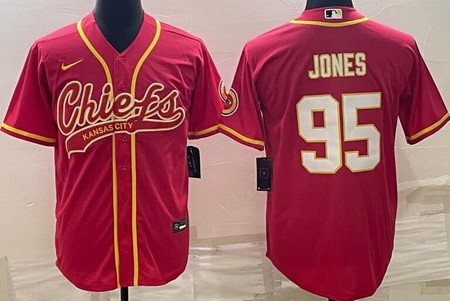 Men's Kansas City Chiefs #95 Chris Jones Limited Red Baseball Jersey