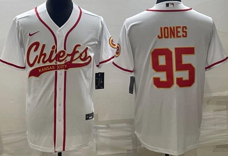 Men's Kansas City Chiefs #95 Chris Jones Limited White Baseball Jersey