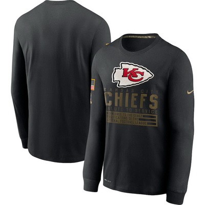 Men's Kansas City Chiefs Black 2020 Salute To Service Long Sleeves T Shirt 204