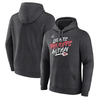 Men's Kansas City Chiefs Charcoal 2021 NFL Playoffs Bound Lights Action Pullover Hoodie