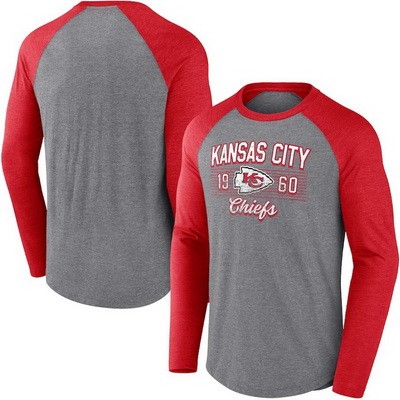Men's Kansas City Chiefs Gray 1960 Tri Blend Raglan Athletic Long Sleeve T Shirt