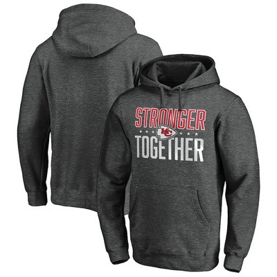 Men's Kansas City Chiefs Heather Charcoal Stronger Together Printed Pullover Hoodie 0764