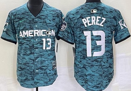 Men's Kansas City Royals #13 Salvador Perez Aqua 2023 All Star Cool Base Jersey