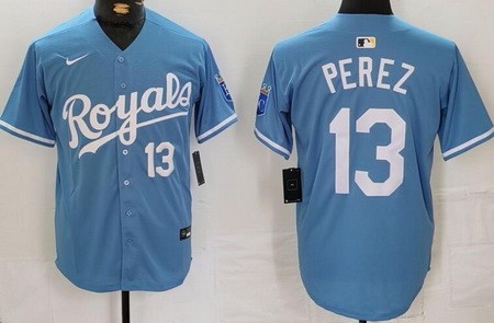 Men's Kansas City Royals #13 Salvador Perez Light Blue Limited Jersey