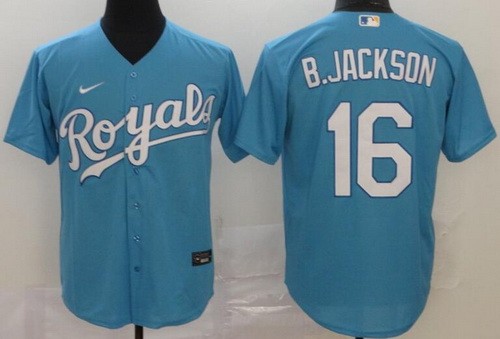 Men's Kansas City Royals #16 Bo Jackson Light Blue 2020 Cool Base Jersey
