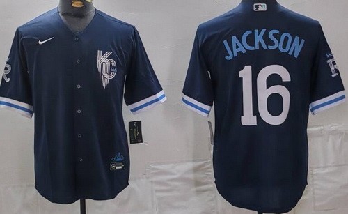 Men's Kansas City Royals #16 Bo Jackson Navy City Cool Base Jersey