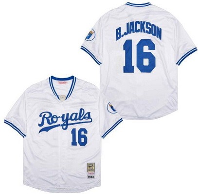 Men's Kansas City Royals #16 Bo Jackson White 1980 Throwback Jersey