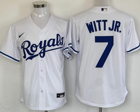 Men's Kansas City Royals #7 Bobby Witt Jr White Cool Base Jersey
