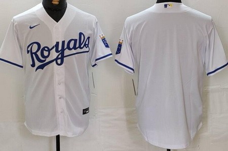 Men's Kansas City Royals Blank Royal White Team Logo Cool Base Jersey