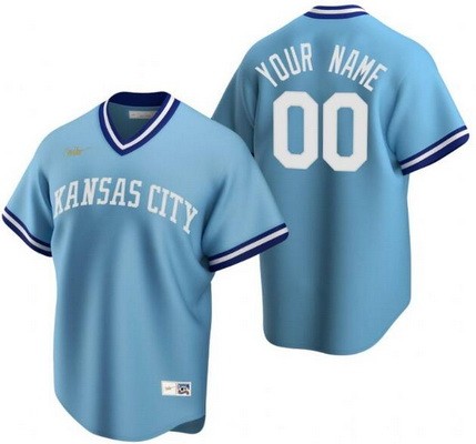 Men's Kansas City Royals Customized Light Blue Cooperstown Collection Cool Base Jersey