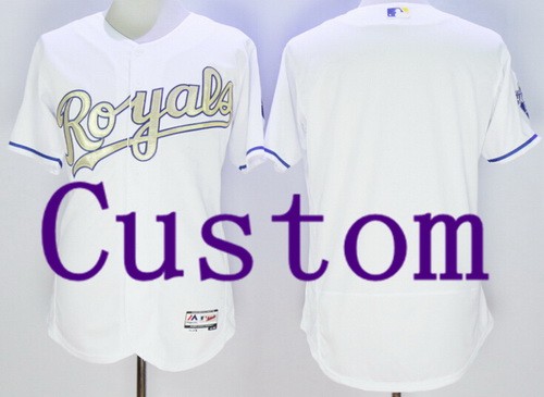 Men's Kansas City Royals Customized White Gold 2015 Champions FlexBase Jersey