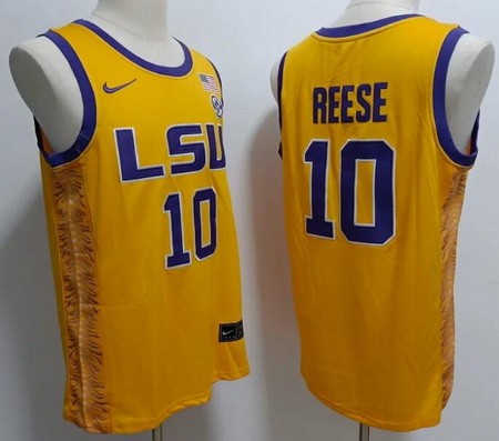 Men's LSU Tigers #10 Angel Reese Yellow College Basketball Jersey