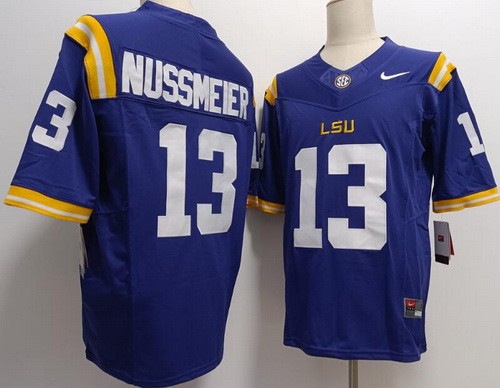 Men's LSU Tigers #13 Garrett Nussmeier Purple FUSE College Football Jersey