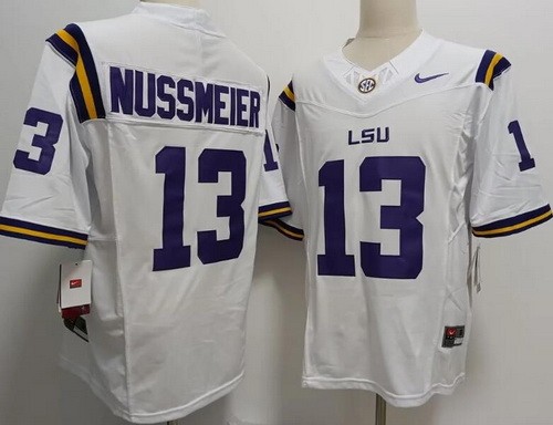 Men's LSU Tigers #13 Garrett Nussmeier White FUSE College Football Jersey