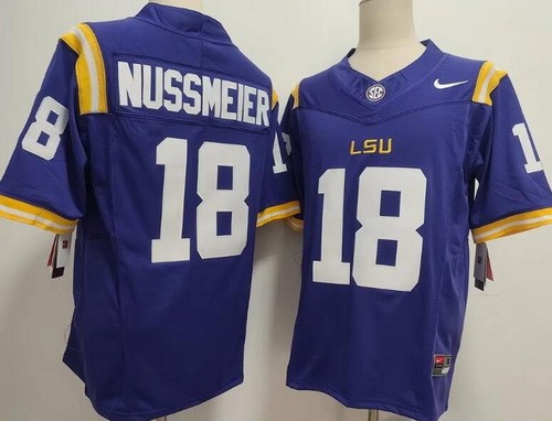 Men's LSU Tigers #18 Garrett Nussmeier Limited Purple College Football Jersey
