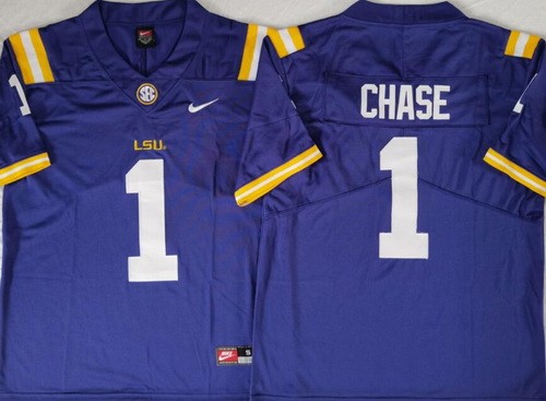 Men's LSU Tigers #1 JaMarr Chase Limited Purple College Football Jersey