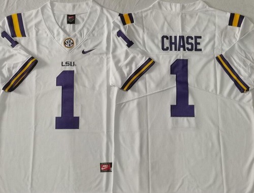 Men's LSU Tigers #1 JaMarr Chase Limited White College Football Jersey