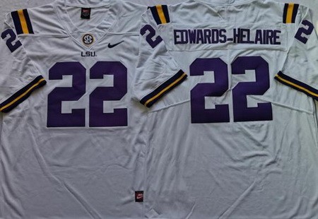 Men's LSU Tigers #22 Clyde Edwards Helaire White College Football Jersey