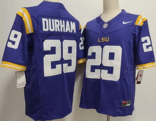 Men's LSU Tigers #29 Caden Durham Limited Purple College Football Jersey
