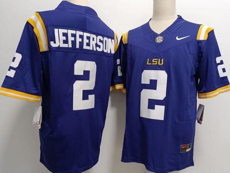 Men's LSU Tigers #2 Justin Jefferson Purple FUSE College Football Jersey