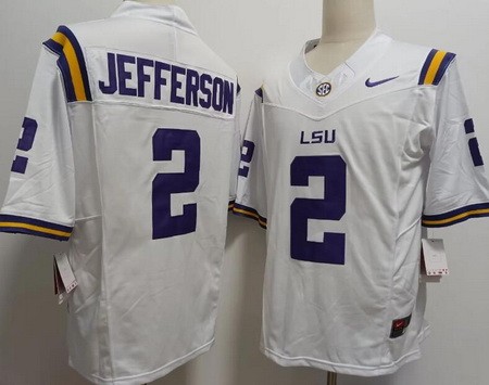Men's LSU Tigers #2 Justin Jefferson White FUSE College Football Jersey